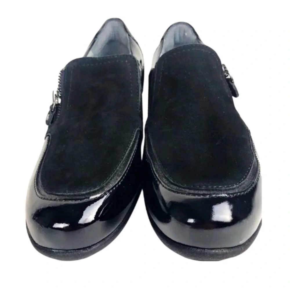 Drew Womens Padua 10.5W Black Calf/Patent Zip Diabetic Comfort